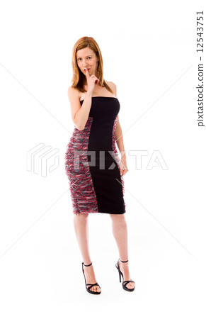 model isolated with finger on lips secret model isolated with finger on lips secret 12543751