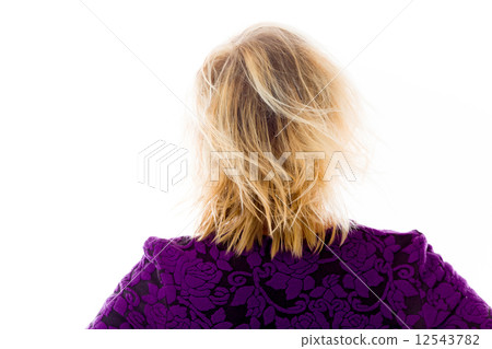 model isolated on plain background back hands on hips model isolated on plain background back hands on hips 12543782