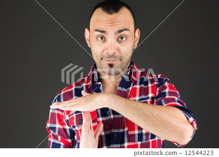 model isolated on plain background hand gesture break sign model isolated on plain background hand gesture break sign 12544223