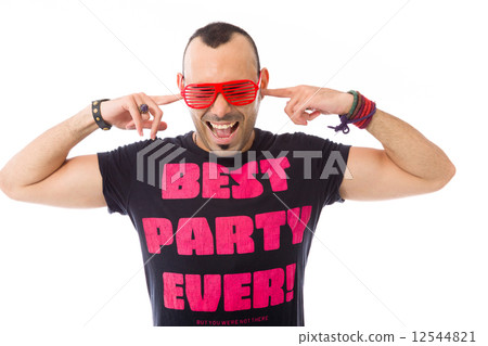 model isolated on plain background plugging ears with fingers model isolated on plain background plugging ears with fingers 12544821