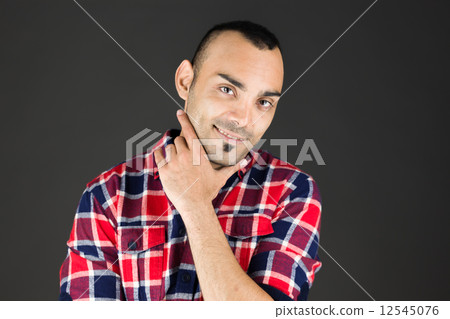 model isolated on plain background thinking model isolated on plain background thinking 12545076
