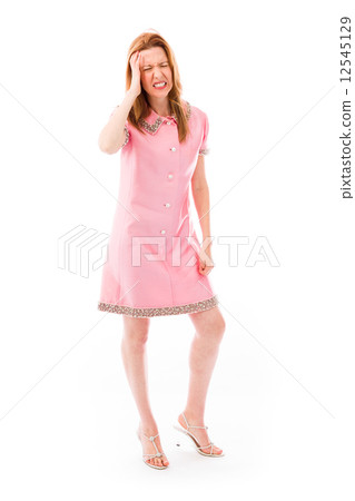 model isolated on plain background confused headache 12545129
