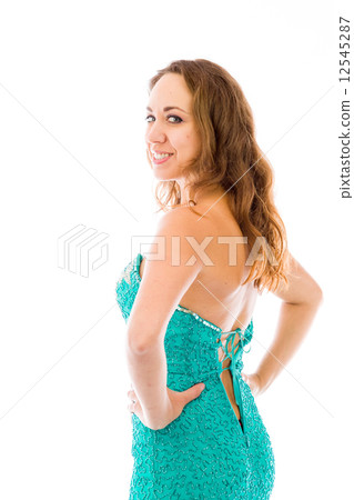model isolated on plain background back turning around 12545287