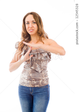 model isolated on plain background hand gesture break sign model isolated on plain background hand gesture break sign 12545328