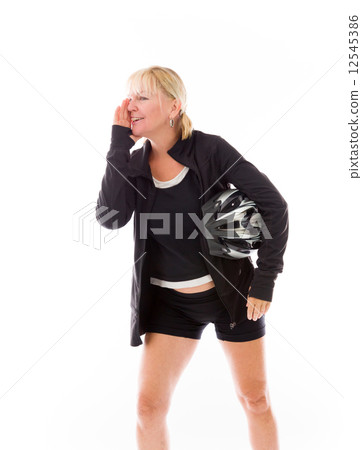 model isolated on plain background calling shouting 12545386