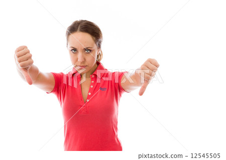negative model showing thumbs down negative model showing thumbs down 12545505