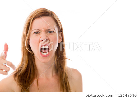 model isolated on plain background nagging scolding with finger 12545586
