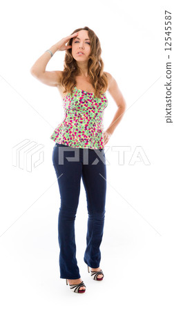 model isolated on plain background confused headache model isolated on plain background confused headache 12545587