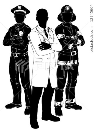 Emergency services team silhouettes Emergency services team silhouettes 12545664