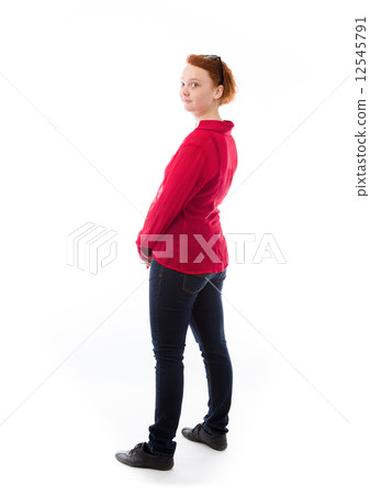model isolated on plain background back turning around model isolated on plain background back turning around 12545791