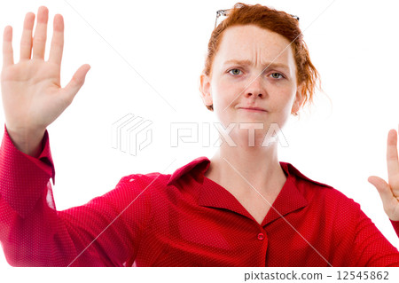 model isolated on plain background stop sign with hands 12545862
