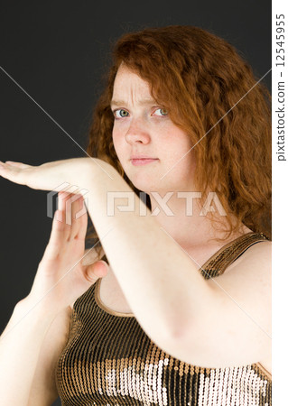 model isolated on plain background hand gesture break sign model isolated on plain background hand gesture break sign 12545955