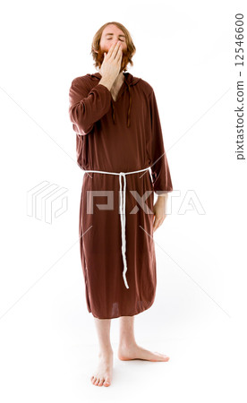 model isolated on plain background tired bored yawning 12546600