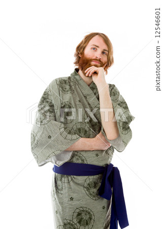 model isolated on plain background thinking 12546601