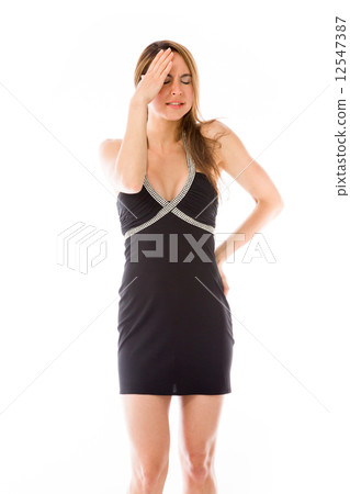 model isolated on plain background confused headache model isolated on plain background confused headache 12547387
