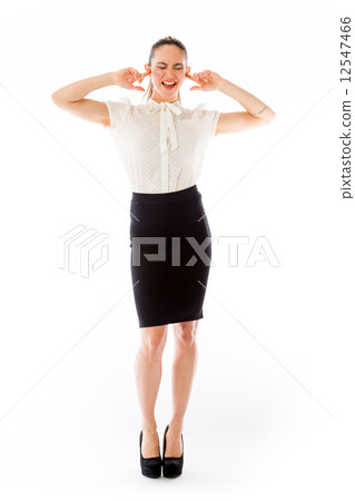 model isolated on plain background plugging ears with fingers model isolated on plain background plugging ears with fingers 12547466