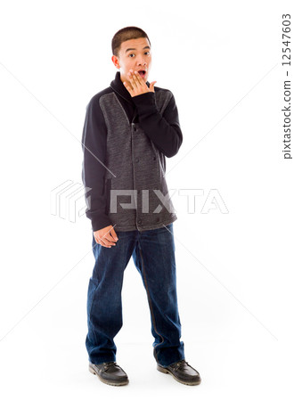 model isolated on plain background tired bored yawning 12547603