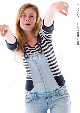 model isolated on plain background fingers pointing to camera 12547795