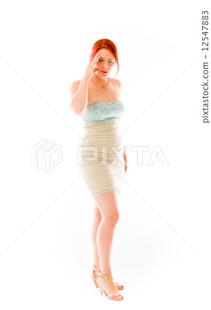 model isolated on plain background confused headache 12547883
