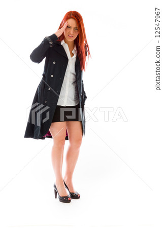 model isolated on plain background confused headache 12547967