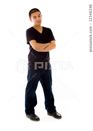 model isolated on plain background happy smiling arms crossed model isolated on plain background happy smiling arms crossed 12548196