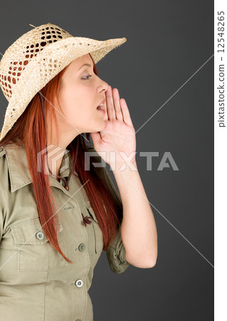model isolated on plain background calling shouting model isolated on plain background calling shouting 12548265