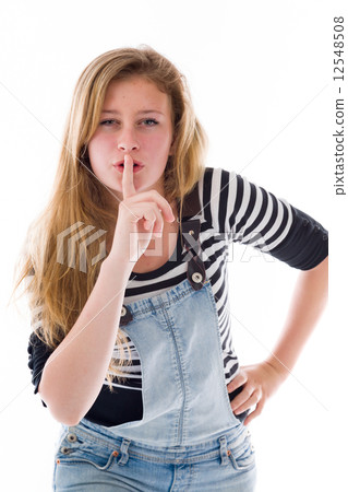 model isolated with finger on lips secret model isolated with finger on lips secret 12548508
