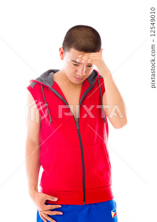model isolated on plain background ashamed hiding face in hand model isolated on plain background ashamed hiding face in hand 12549010