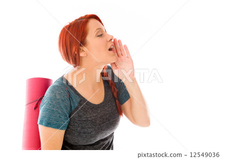 model isolated on plain background calling shouting 12549036