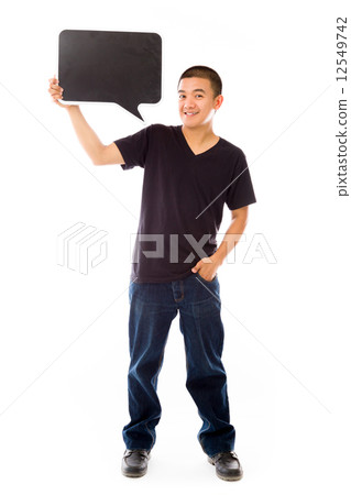 model isolated on white holding a sign model isolated on white holding a sign 12549742