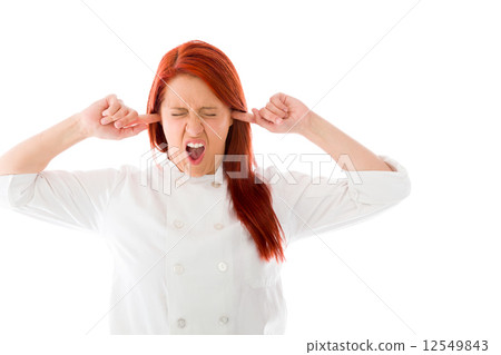 model isolated on plain background plugging ears with fingers model isolated on plain background plugging ears with fingers 12549843