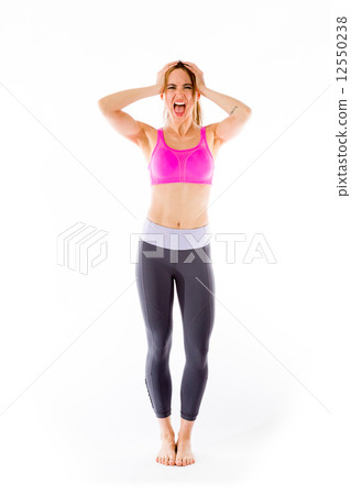 model isolated on plain background stressed upset pulling hairs model isolated on plain background stressed upset pulling hairs 12550238