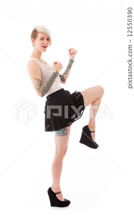 model isolated on plain background victory confident 12550390