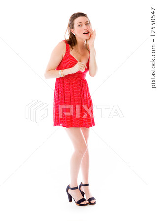 model isolated on plain background calling shouting model isolated on plain background calling shouting 12550547