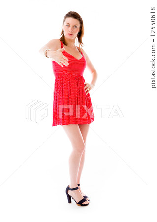 model isolated on plain background greetings hand shake 12550618