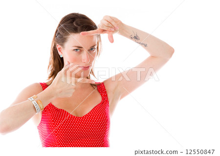 model isolated on plain background hand gesture framing focusing model isolated on plain background hand gesture framing focusing 12550847