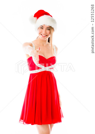 model isolated on plain background greetings hand shake 12551268