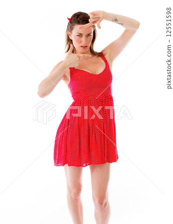 model isolated on plain background hand gesture framing focusing 12551598