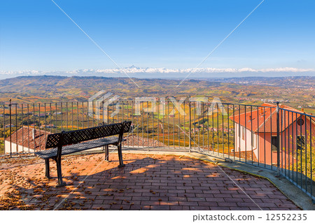 Viewpoint over hills of Langhe in Italy. 12552235