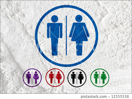 Restroom icon and Pictogram Man Woman Sign on Cement wall textur Restroom icon and Pictogram Man Woman Sign on Cement wall textur 12555538