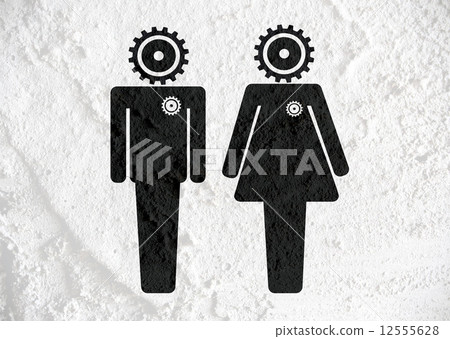Restroom icon and Pictogram Man Woman Sign on Cement wall textur 12555628