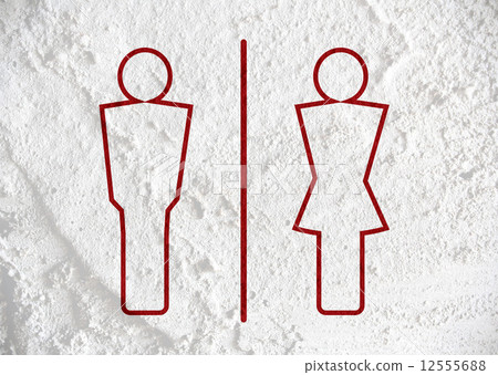 Restroom icon and Pictogram Man Woman Sign on Cement wall textur 12555688