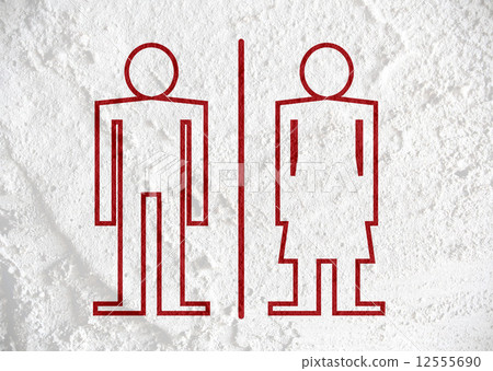 Restroom icon and Pictogram Man Woman Sign on Cement wall textur 12555690