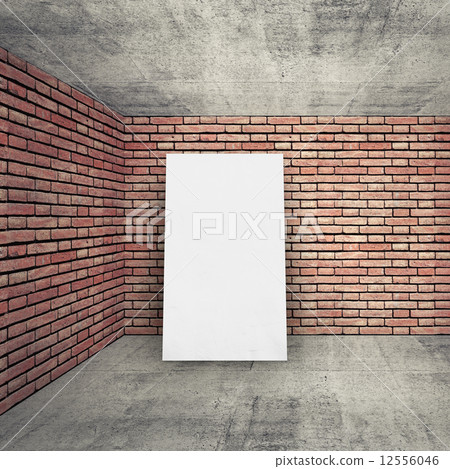 White banner, brick walls and concrete floor White banner, brick walls and concrete floor 12556046