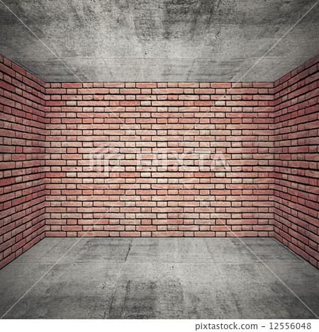 Empty room interior with brick walls and concrete floor 12556048