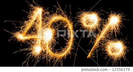 Sparkling inscription of 40% on a black Sparkling inscription of 40% on a black 12556179