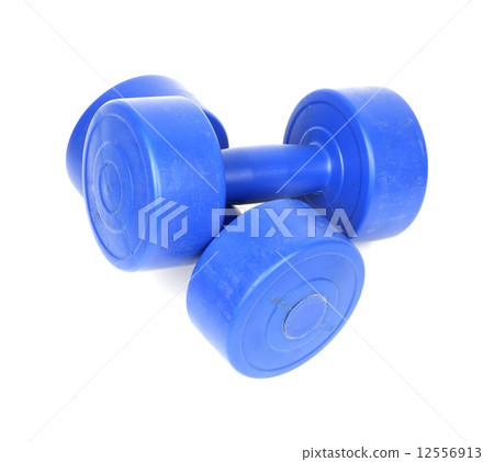 blue dumbbell on a white background blue dumbbell on a white background 12556913