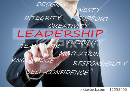 businessman hand pushing leadership button businessman hand pushing leadership button 12558490