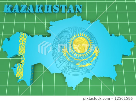 map illustration of Kazakhstan with flag 12561596