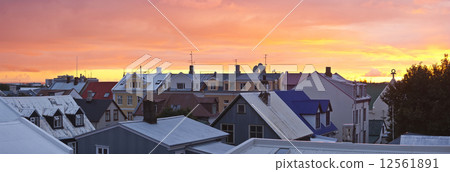 Panorama view above Reykjavik City at sunset 12561891